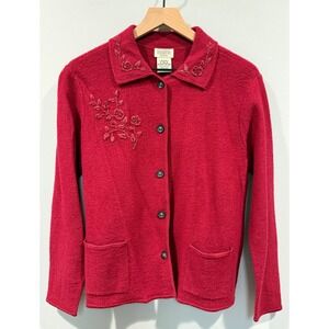 Classic Elements Vintage Wool Button Front Red Cardigan Size Large Petite NWT‎